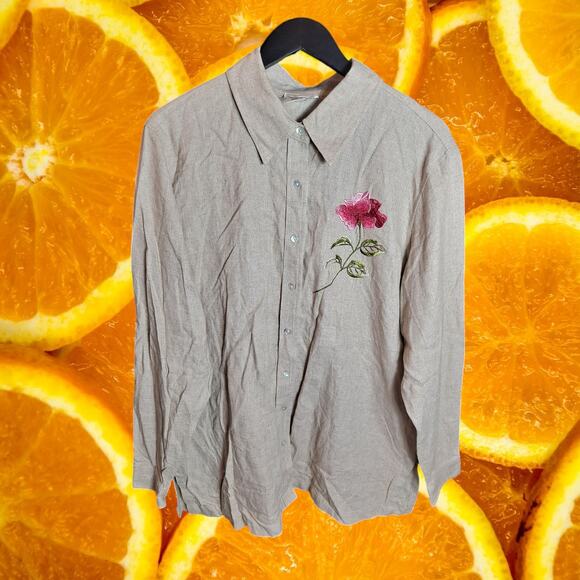 Coldwater Creek Women's Linen Blend Floral Embroidered Button Down Shirt Size XL - Picture 1 of 6